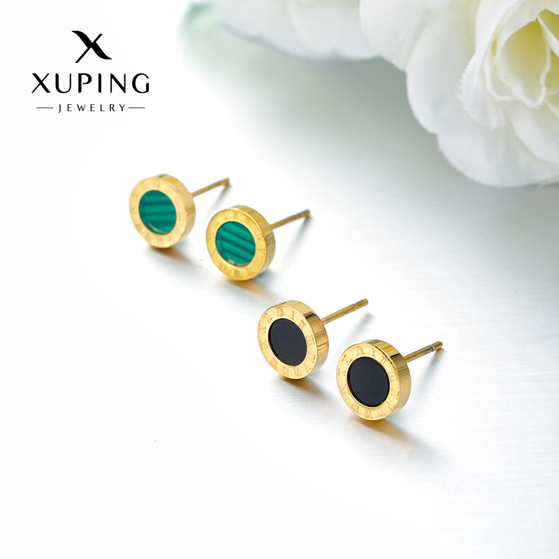 Xuping acero inoxidable chapado 14k estilo personalidad geometría pernos de orejas redondas para hombres clásicos pernos de orejas diarios