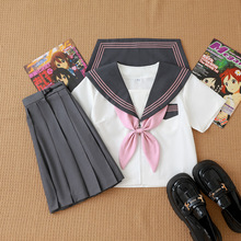 批发正统软妹jk制服裙粉襟白三本水手服日本关西襟长袖学生套装女