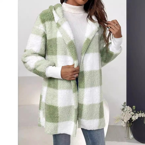 2025 Amazon Cross-border New European and American Style Loose Plaid Striped Knit Cardigan Fashion Foreign Trade Woman's Sweater