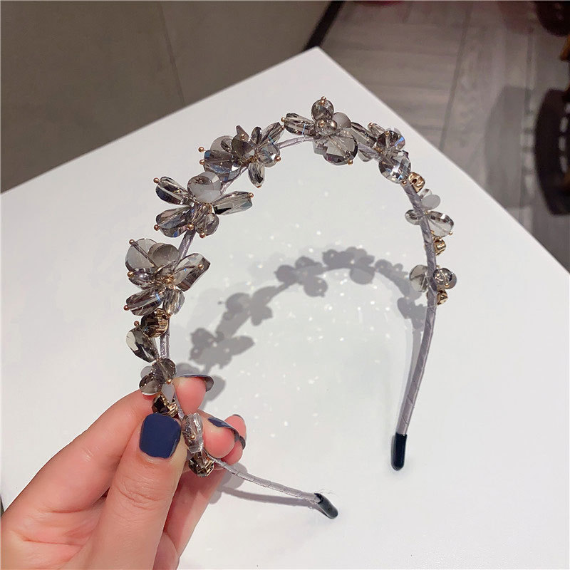 Nueva Corea del Sur elegante Flor de cristal de hadas hilo hecho a mano accesorios para el cabello diadema transparente con cuentas diadema horquilla