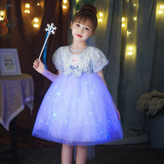 Icy and Snowy Glow Dress for Girls, Elsa Princess Dress for Summer Girls, Children's Elsa Bubble Net Dress