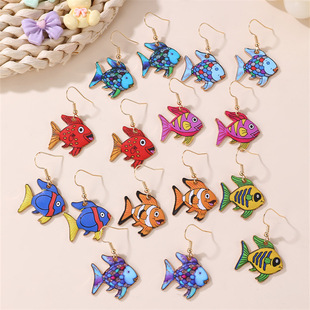 Cross-Border European and American New Style Colorful Fish Beach Vacation Children's Accessories Ocean-Themed Beach Season Girls' Earrings