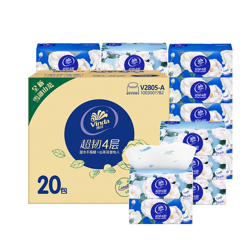 Vinda ペーパータオルフルボックス家庭用手頃な価格の 4 層椿プリントナプキントイレットペーパーフェイシャルティッシュ|undefined