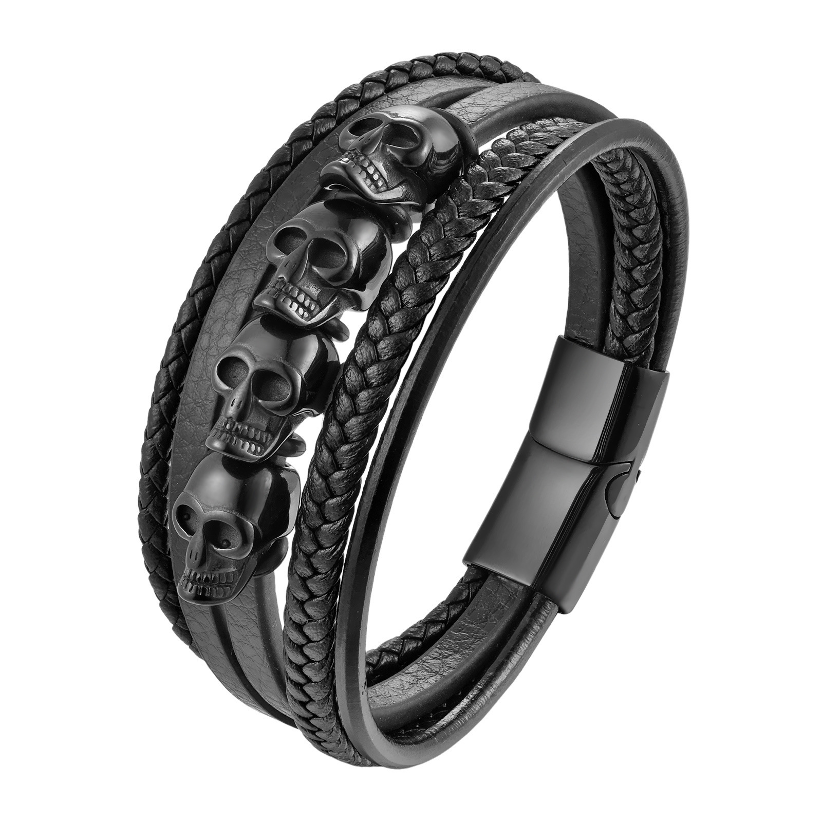Holiday, Daily, Party Occasion Hip-Hop 316 Stainless Steel  Leather Geometric Skull Men Cord & Leather Bracelets Halloween