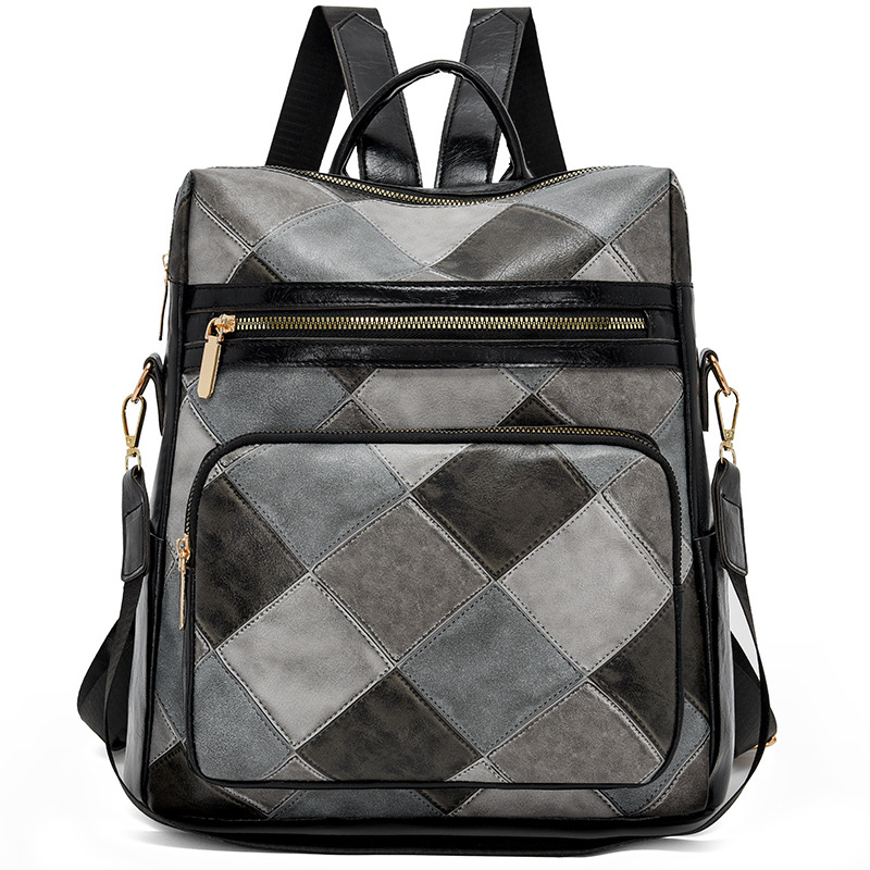 Comercio exterior al por mayor 2024 otoño nueva moda costura señoras mochila simple a cuadros mochila de viaje de doble uso marea