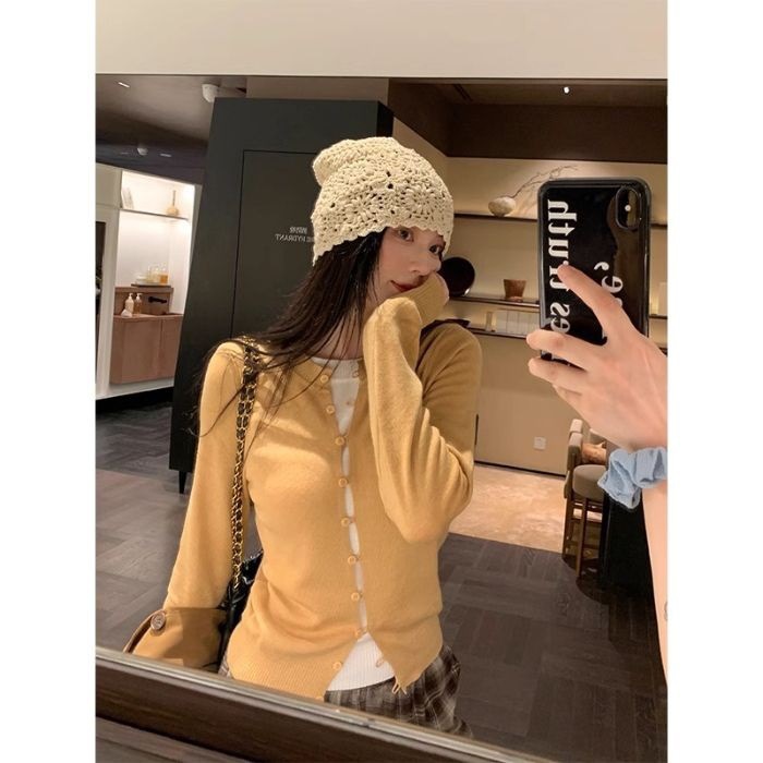 High-End Faux Two-Piece Knitted Cardigan for Women, New Spring and Autumn Style, Slim Fit, Long-Sleeved, Soft and Stylish Outerwear