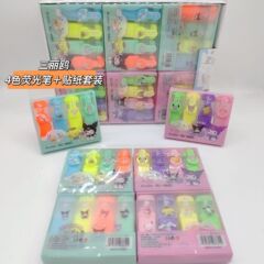 New Sanrio 4-color highlighter + sticker candy color watercolor marker student prize marking pen