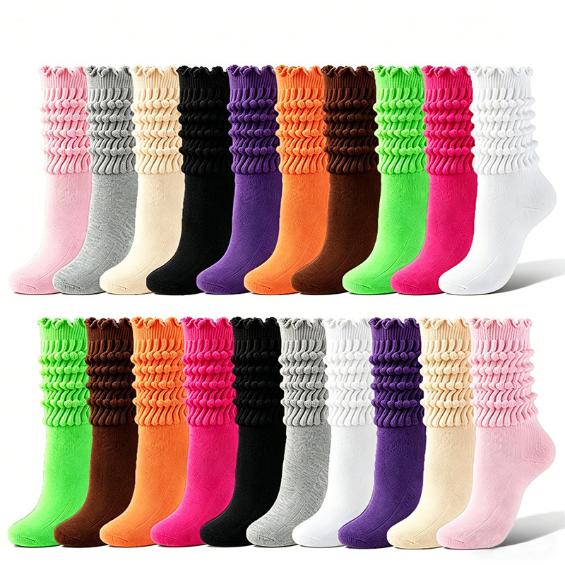 Amazon Cross-Border Bubble Socks for Women, Long Tube Socks with Ruffled Edges, Slouch Socks, Girls' Lace Ruffle Socks