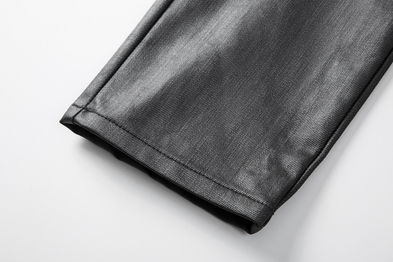 Moška oblačila High street ins enakega stila trendovske črne voskane kavbojke z zadrgo_voghion.com