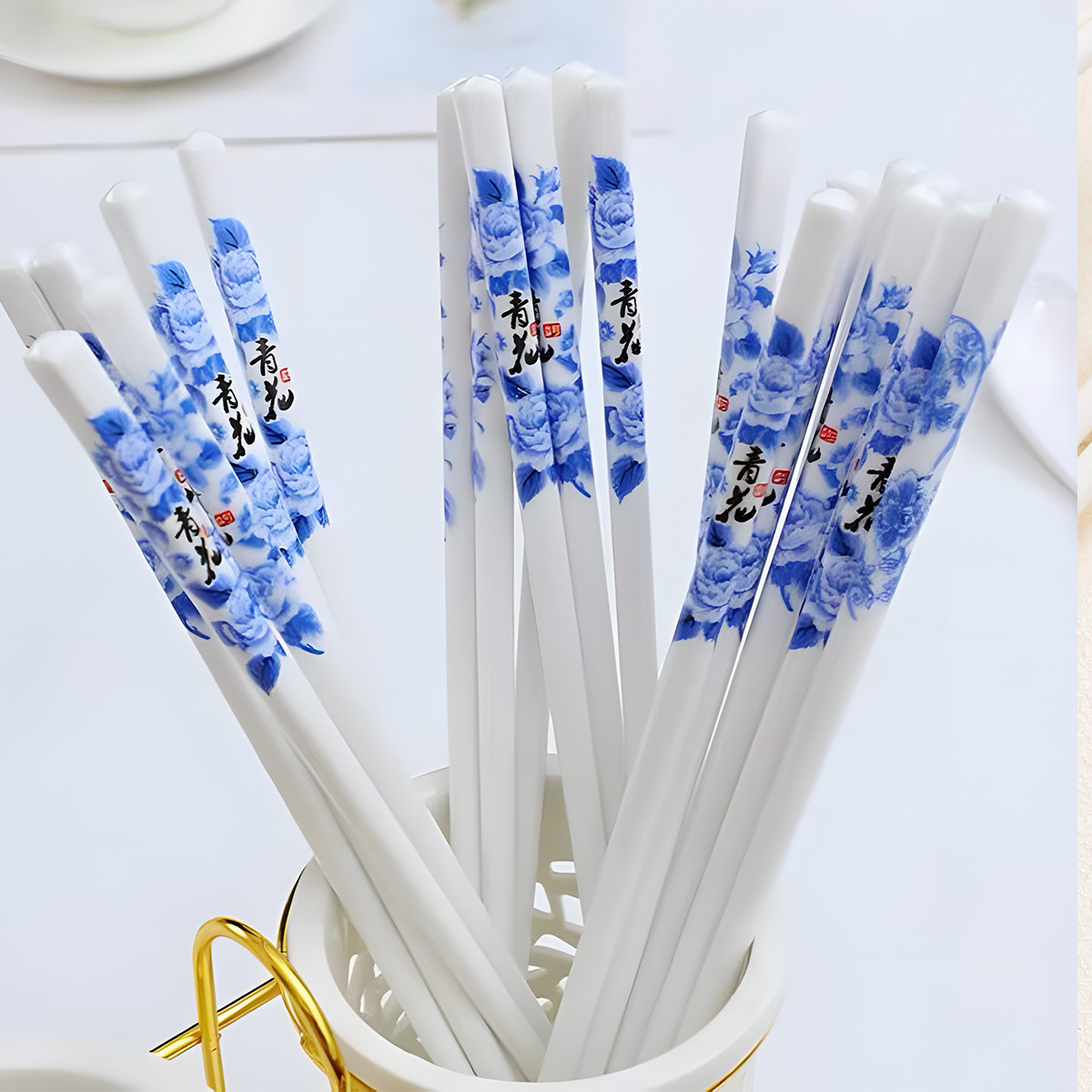 Palillos de cerámica azul y blanco, porcelana blanca, vajilla para el hogar, resistente a altas temperaturas, a prueba de moho y sin deformación, palillos de regalo al por mayor