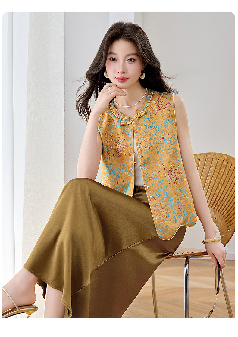 Set áo gile vest và chân váy maxi thắt eo phong cách tân cổ điển WA9509 — màu vàng chi tiết 3