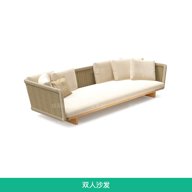 Sofá de patio exterior, conjunto de muebles para jardín y balcón, sofá de ratán y teca resistente al agua y al sol para terraza de villa.