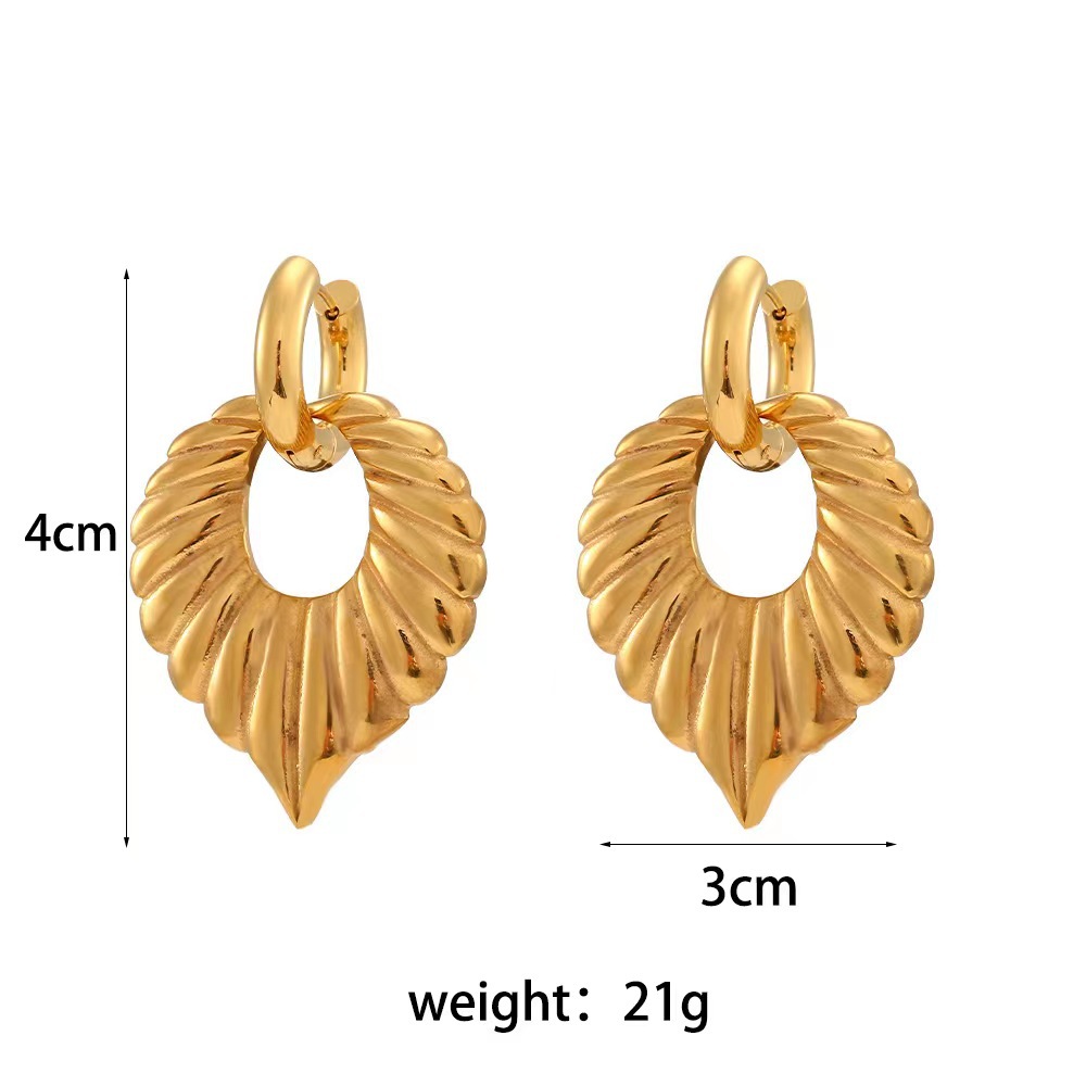 Damen Ohrringe Blatt Design Retro Stil Edelstahl Goldfarben_voghion.com
