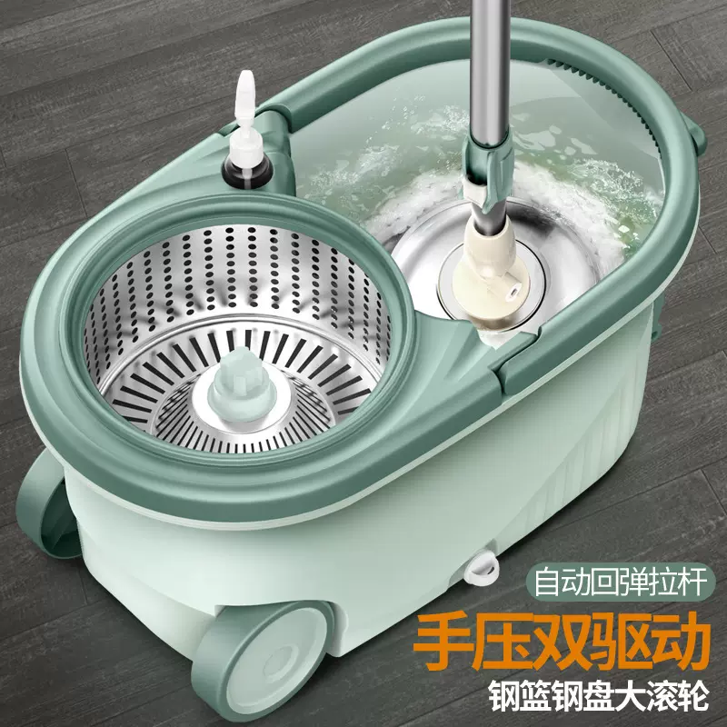 新款大轮旋转拖把桶 干湿两用懒人地板拖把