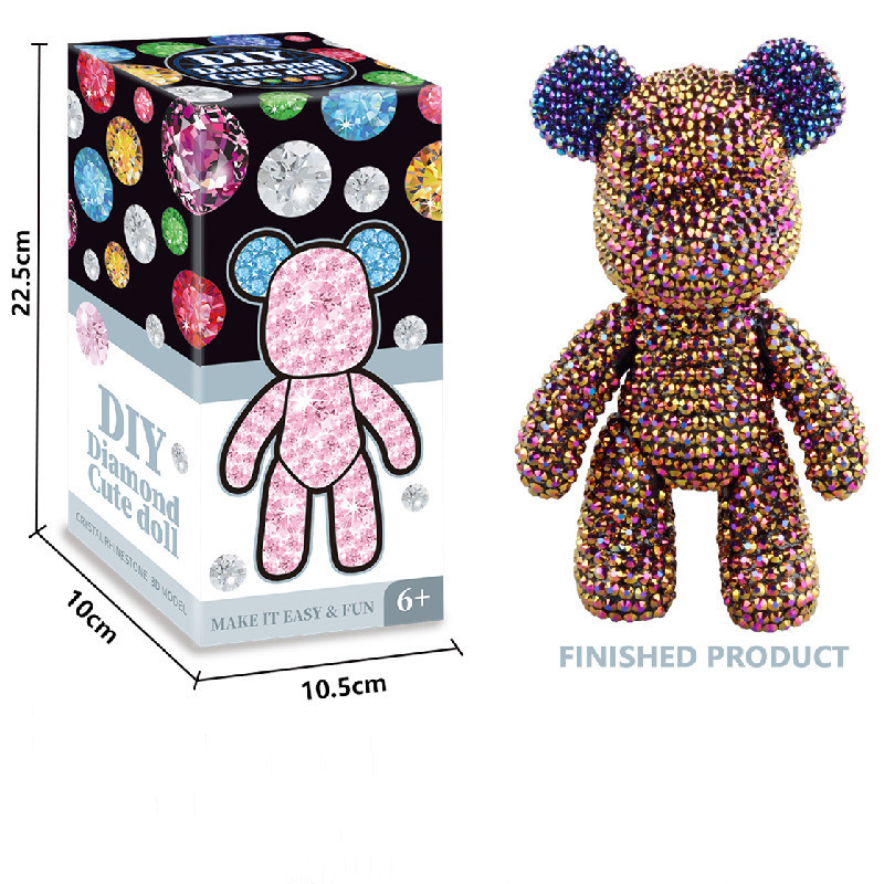 Adorno de resina con diamantes DIY, figuras de oso, unicornio y ciervo decoradas con cristales, manualidad artesanal brillante