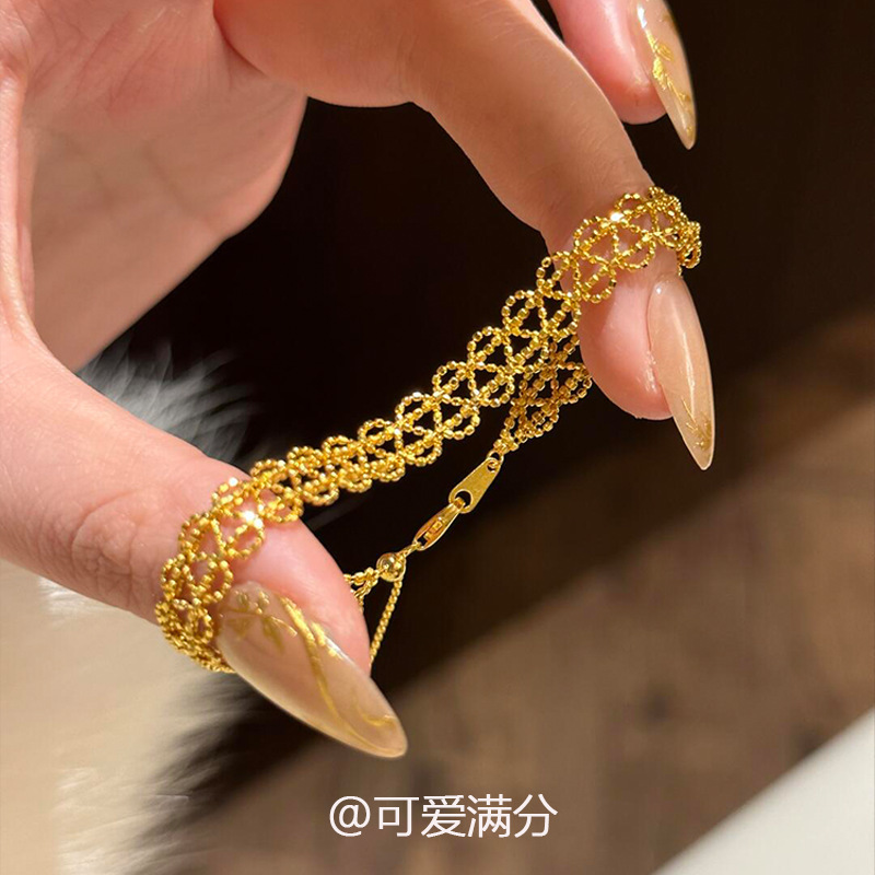 Hanluo~Real Gold Electroplated Hollow Lace Bracelet, European and American Fashion Trendy Bracelet, Personalized and Stylish Design Jewelry