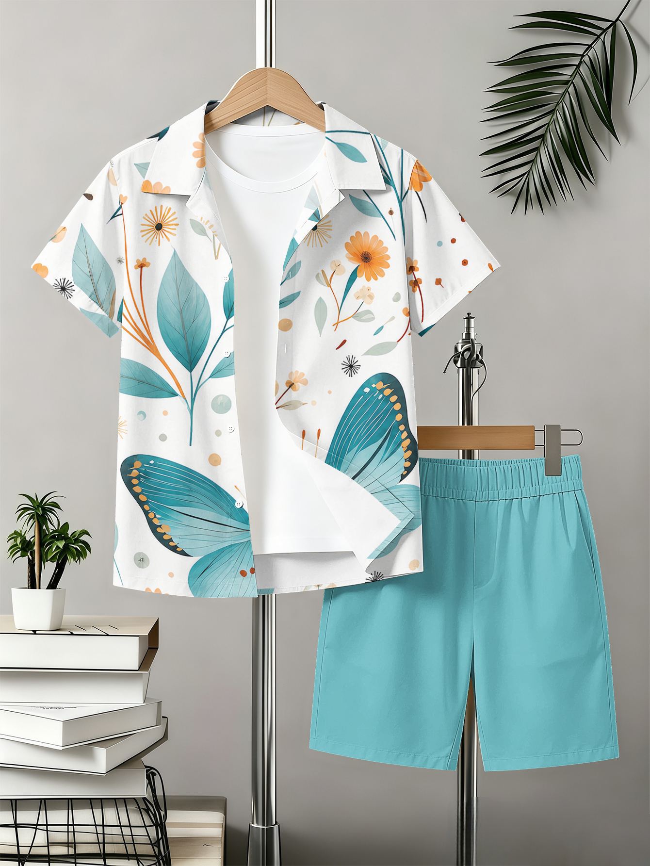 Boys Patterned 3d Printed Shirt And Shorts Summer Set_voghion.com