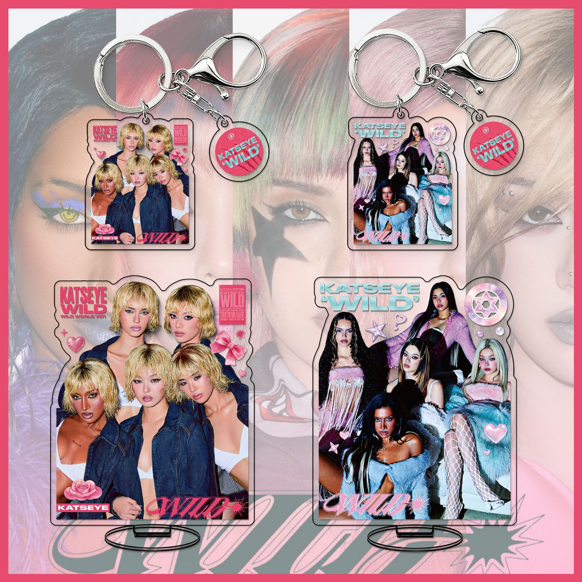 KATSEYE keychain, new album WILD merchandise, K-pop star merchandise, KATSEYE standee