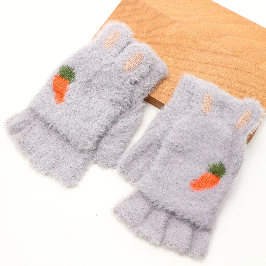 Guantes de invierno de medio dedo para niños niños niños niños niñas estudiantes lindos guantes de peluche de dibujos animados