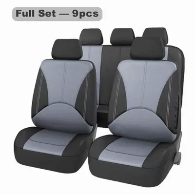 Leather Car Four-Season Universal Seat | Seat cushion, seat cover - black-and-gray-9-piece-set