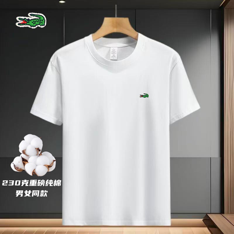 Crocodile 230g Heavyweight Pure Cotton Unisex Round Neck Short-Sleeve T-Shirt, Casual Trendy Loose Fit, Skin-Friendly and Breathable
