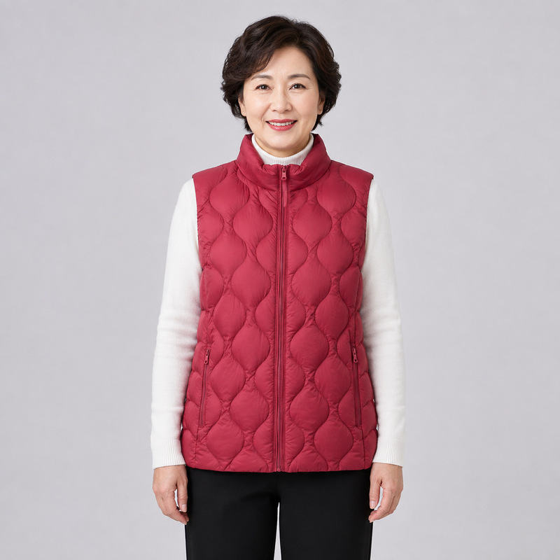 Pinghu 90% down new national standard middle-aged women's autumn and winter lightweight down jacket, wavy pattern vest, stand-up collar vest coat Pinghu 90% down new national standard middle-aged women's autumn and winter lightweight down jacket, wavy pattern vest, stand-up collar vest coat