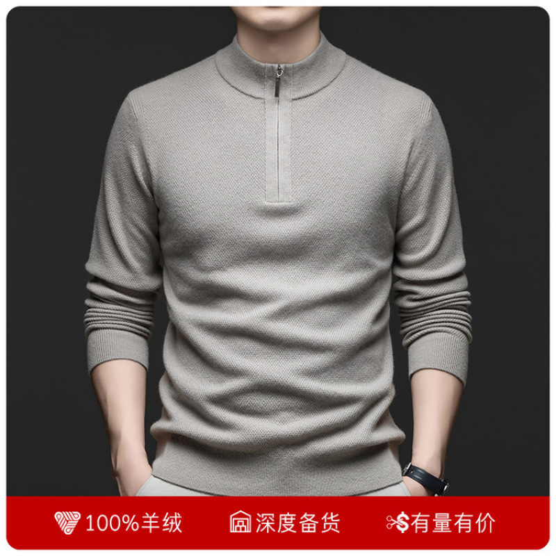 Top Luxury Cashmere! Autumn and Winter New Style 12-Stitch Full-Body Pineapple Stitch Half-High Zipper Collar 100 Cashmere Men's Base Layer Top Luxury Cashmere! Autumn and Winter New Style 12-Stitch Full-Body Pineapple Stitch Half-High Zipper Collar 100 Cashmere Men's Base Layer