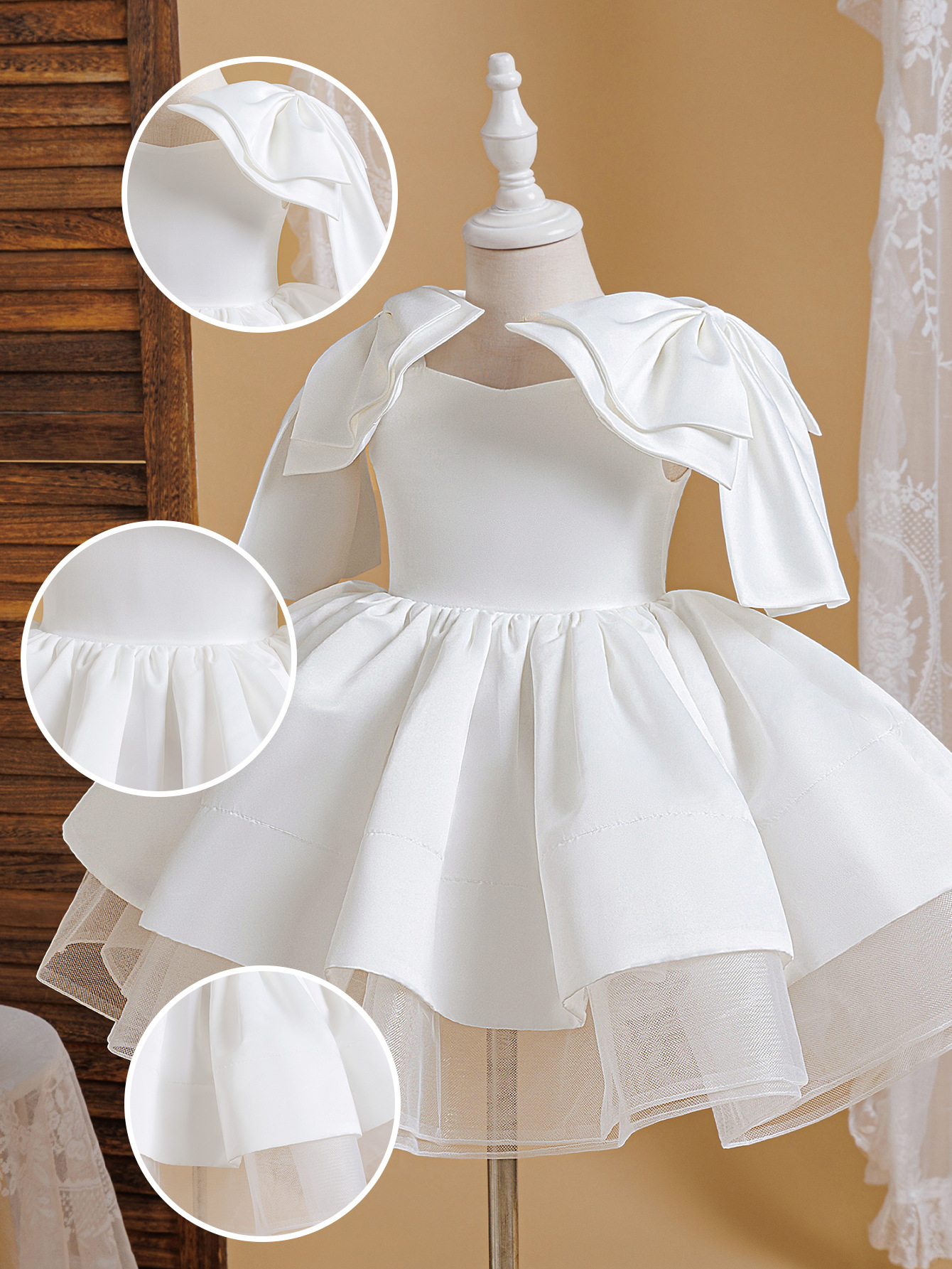 Aliexpress nuevo vestido de niñas satin esling arco de malla dura falda de princesa puño vestido de fiesta infantil