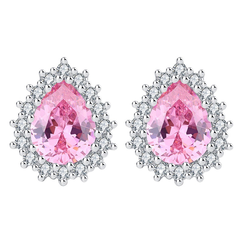 Nueva flor de cerezo Rosa colorido traje de tesoro Rosa ZIRCON dulce moda de las mujeres collar de todo fósforo anillo pendientes traje joyería