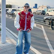 美式潮牌钉珠毛呢棒球服男秋季百搭情侣宽松休闲cleanfit夹克外套