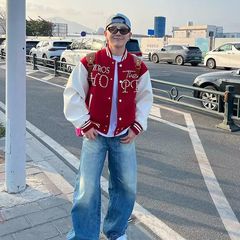 美式潮牌钉珠毛呢棒球服男秋季百搭情侣宽松休闲cleanfit夹克外套