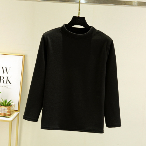 Double-sided polar fleece half-high-neck base shirt for women, spring/autumn/winter inner layer, fleece-lined thickened ladies' warm top with Western style