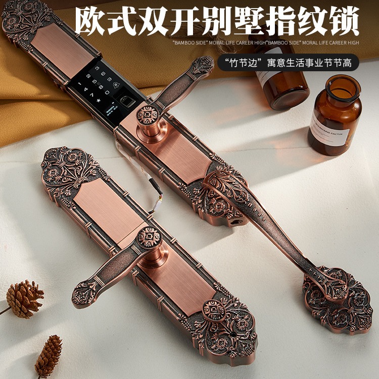 Puerta de la villa de doble puerta cerradura de huellas digitales cerradura de contraseña cerradura electrónica cerradura europea puerta de cobre cerradura inteligente