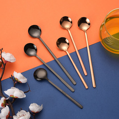 304不鏽鋼小圓勺子 攪拌咖啡勺長柄冰勺蛋糕甜品雪糕小勺調羹茶勺