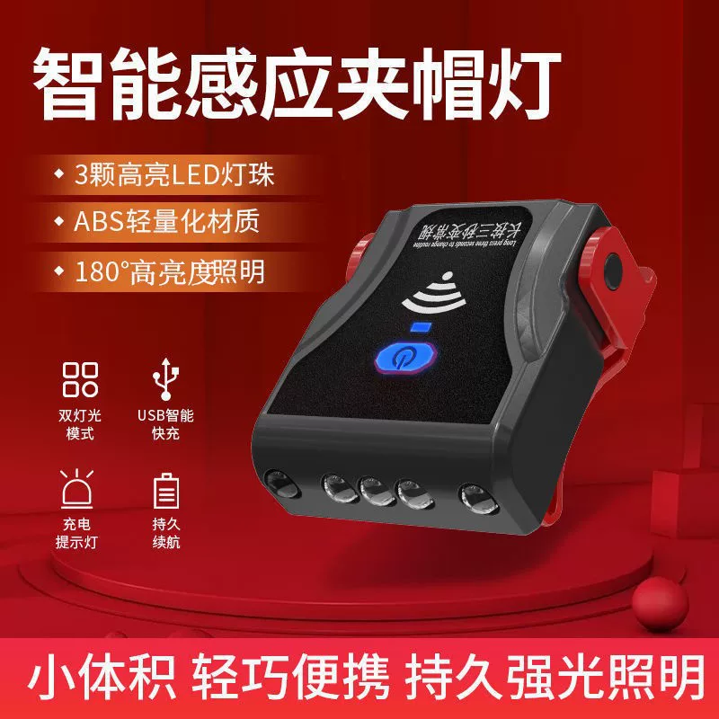 Cross -border new LED sensor cap Flat lamp, brim lamp, strong light folding hat lamp bait light charging light mini headlight