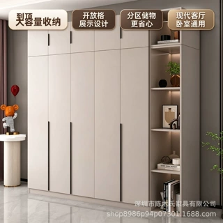 一门到顶加厚板材衣柜现代简约卧室平开门衣橱带开放格板式大衣柜