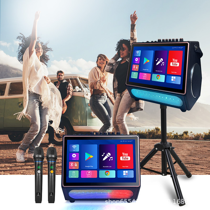 High-Power Square Dance Speaker with Display Screen, Karaoke Machine, Bluetooth Speaker, Karaoke with Microphone, Large Custom Smart Speaker
