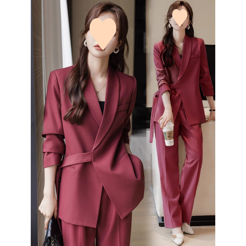 夾棉西裝外套女秋冬2025新款韓版高級感闊腿褲職業裝西服兩件套裝