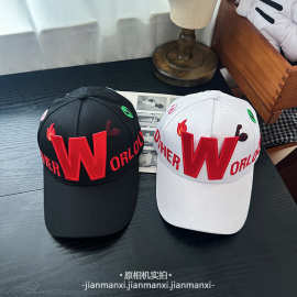 新款字母W标火焰外星人棒球帽秋冬百搭男士棒球帽女韩版百搭休闲