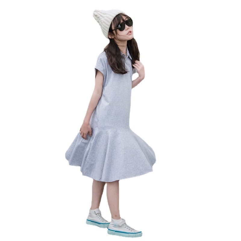 Vestido de las muchachas estilo preppy falda Polo solapa 2023 verano nuevos niños ropa mediana y grande casual manga corta mujeres