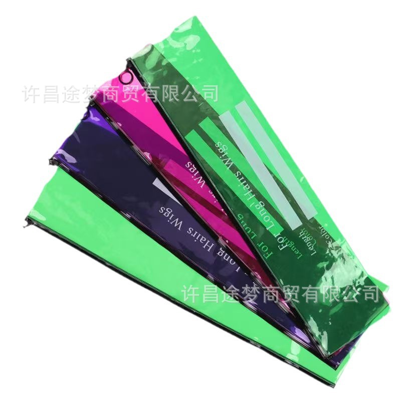 Perucas de color PVC bolsa de polvo, bolsa de cremallera de peluca, bolsa de almacenamiento de plástico de PVC, suministro transfronterizo