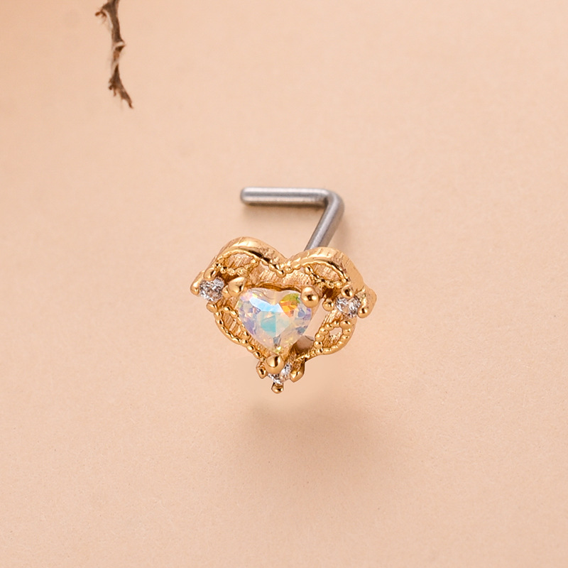 Fashion Heart Shape Butterfly Stainless Steel Copper Plating Inlay Zircon Nose Studs 1 Piece display picture 7