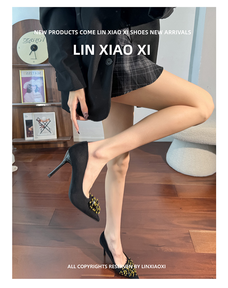 New Spring Autumn Stunning Rhinestone Black High Heels Women, Elegant And Sophisticated, Comfortable For The Feet, Thin_vogvips.com