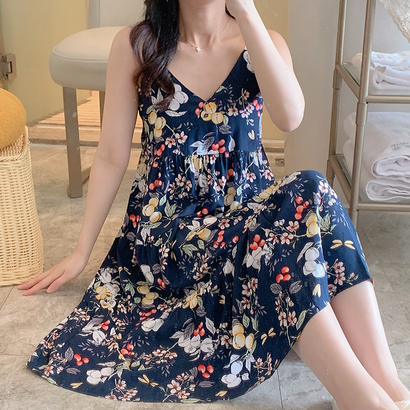 吊带棉绸睡裙女印花性感公主风度假可外穿日系可爱连衣裙薄款睡衣