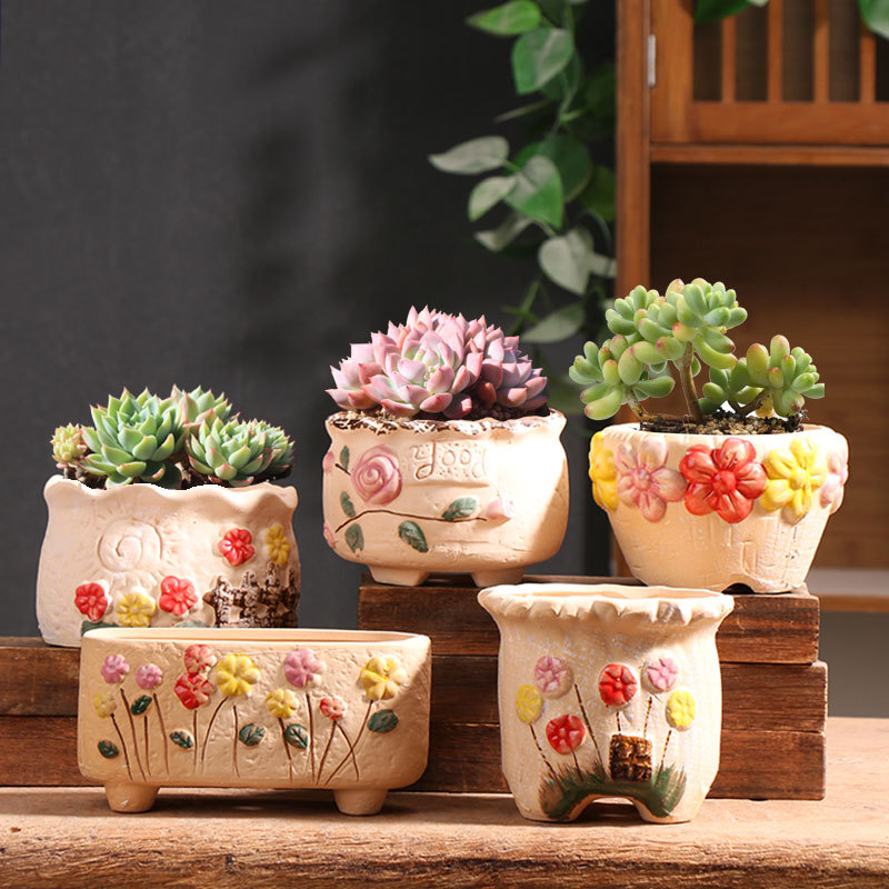 Anochecer pastoral transpirable gres suculentas maceta de cerámica hogar carne especial pequeña olla de arcilla fábrica directa al por mayor
