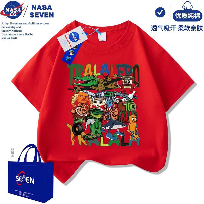 NASA通通哥木棍人儿童短袖国外山海经衣服夏季鲨鱼纯棉T恤中大童|undefined