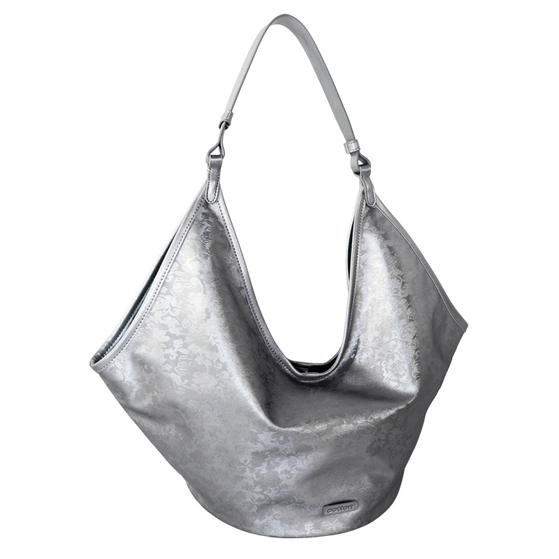 French Niche Design Underarm Bag for Women, Iridescent Silver PU Elegant Shoulder Bag, Minimalist Trendy Baguette Bag Custom - Thumbnail 2