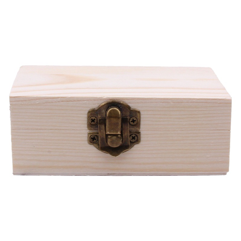 Caja de madera pequeña varios, caja de almacenamiento rectangular de madera maciza, joyero a prueba de polvo, caja de regalo cuadrada de pino para el hogar