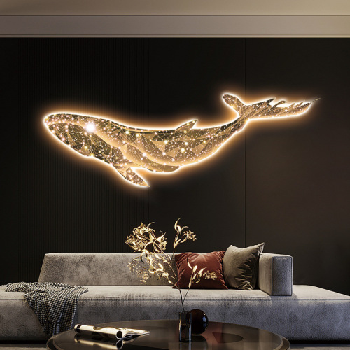 LED light, light luxury living room whale atmosphere decorative painting, high-end sofa background hanging painting, abstract high-end sense mural