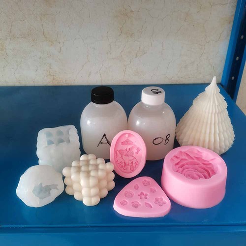 Silicone gumpaste candle cake concrete 0, 5, 10, 15 degrees 100:100 liquid AB glue add moldable silicone
